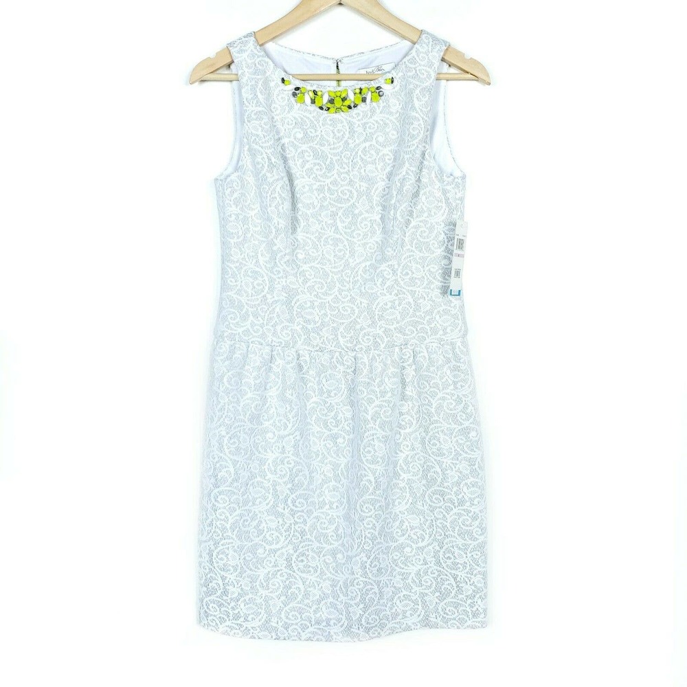 Ivy & Blu Maggie Boutique Womens Dress 6 White Lace Sleeveless Beaded Neck